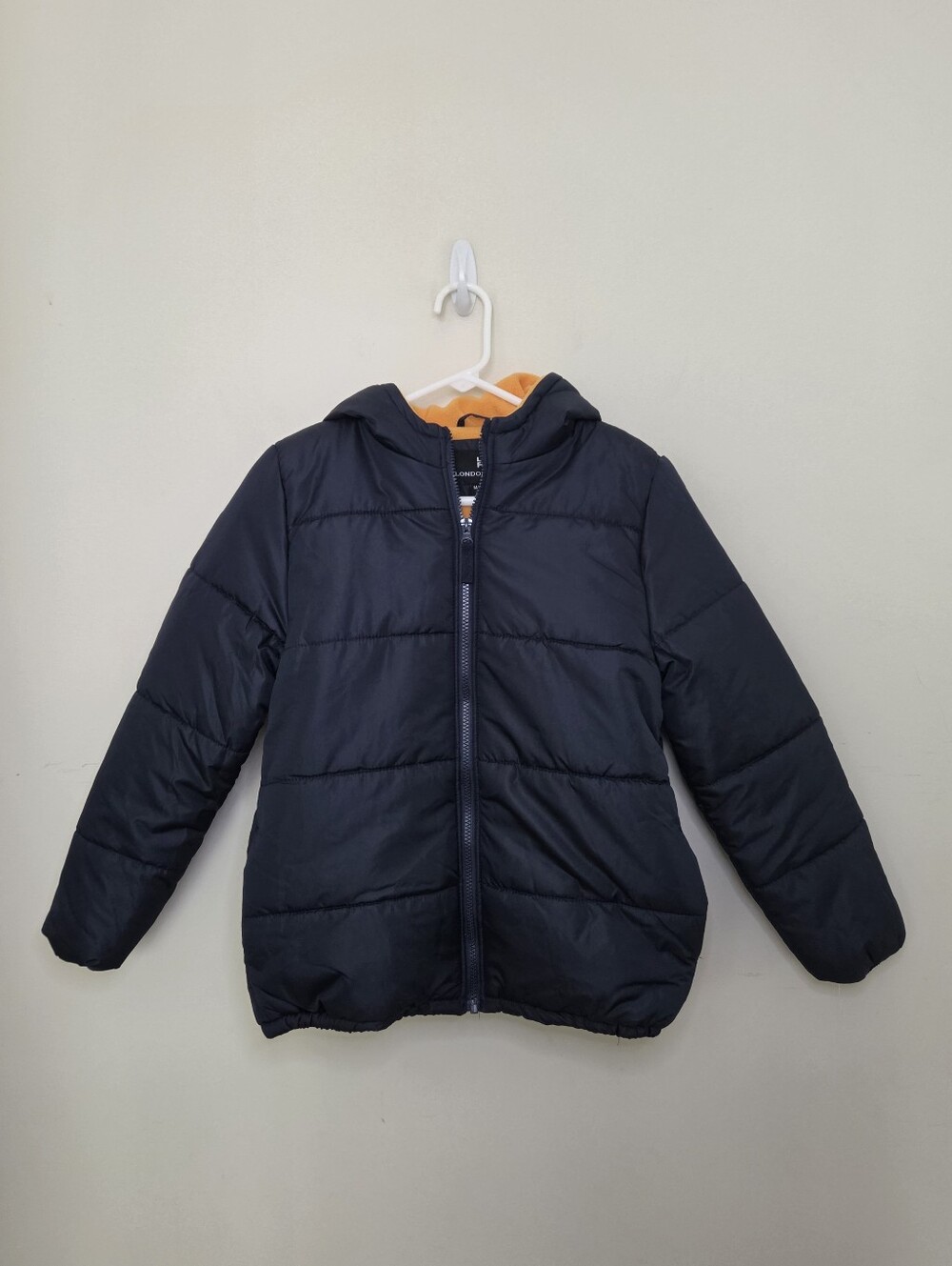 Boys London Fog Navy Blue Hooded Puffer Jacket Sz Med 10/12 NWOT